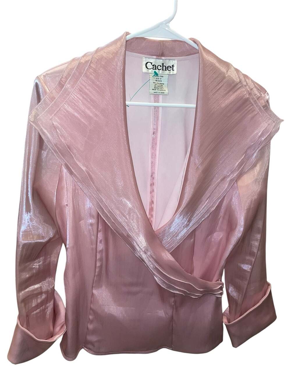 Cachet Vintage Y2K Pink Satin Lightweight Cuffed Sleeve Blazer Top